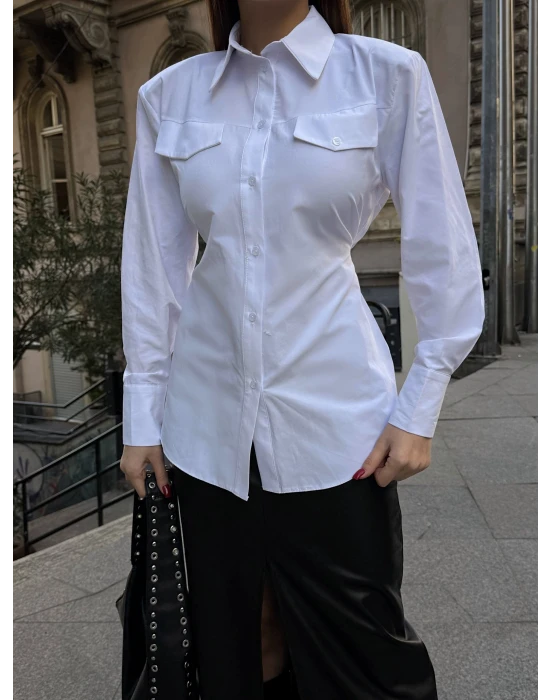 Beli Bağlamalı Çizgili Gömlek