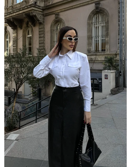 Beli Bağlamalı Çizgili Gömlek