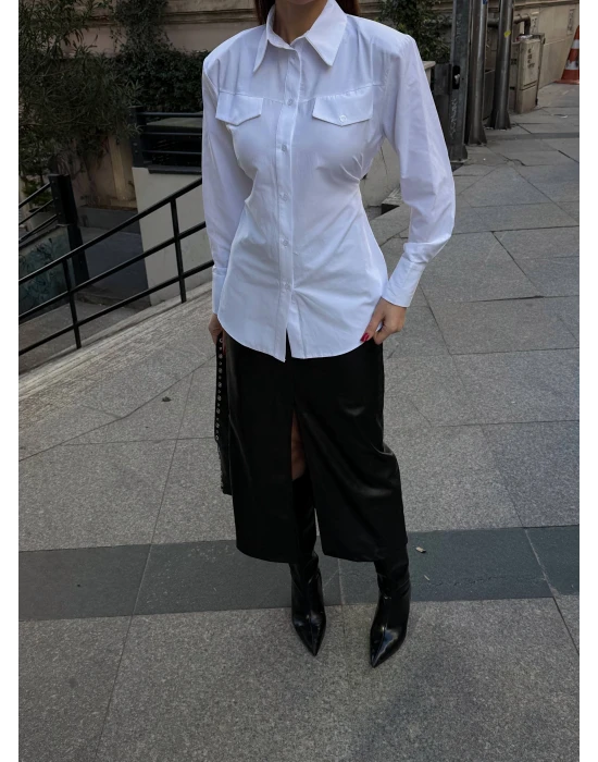 Beli Bağlamalı Çizgili Gömlek