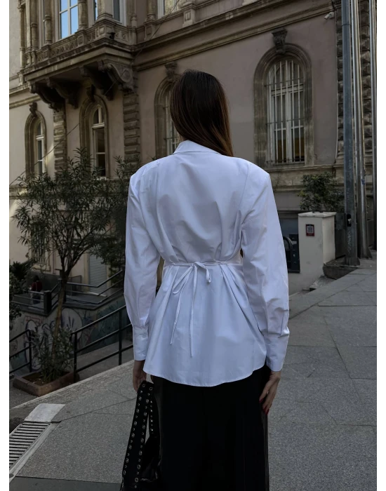 Beli Bağlamalı Çizgili Gömlek