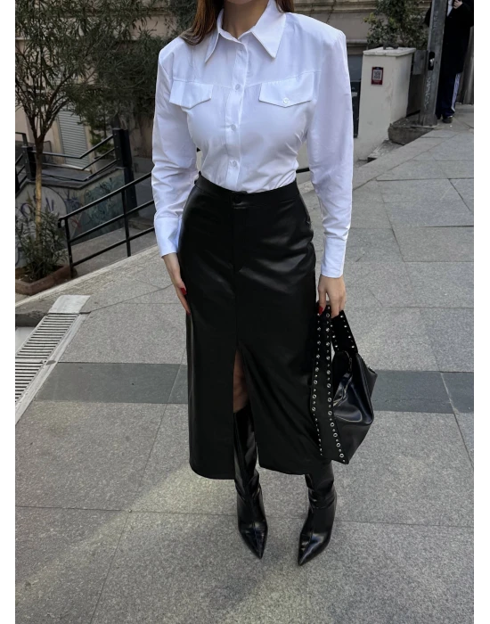 Beli Bağlamalı Çizgili Gömlek