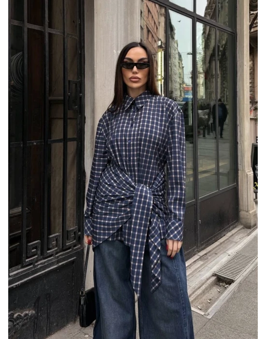 Şal Detaylı Ekose Gömlek