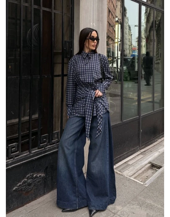 Şal Detaylı Ekose Gömlek