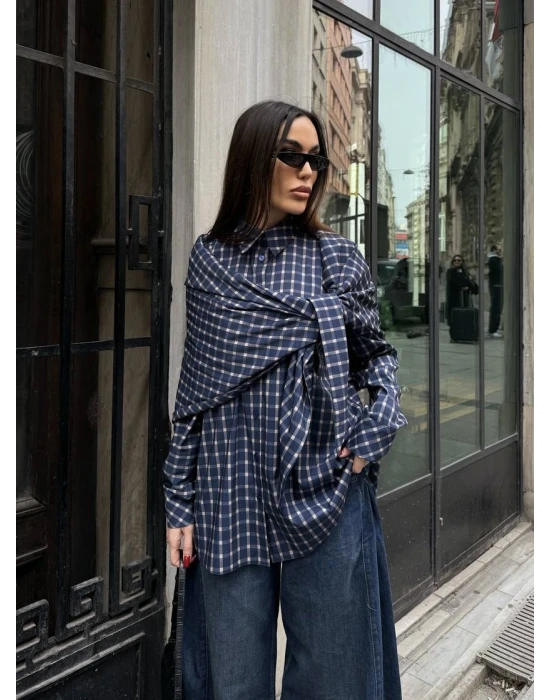 Şal Detaylı Ekose Gömlek