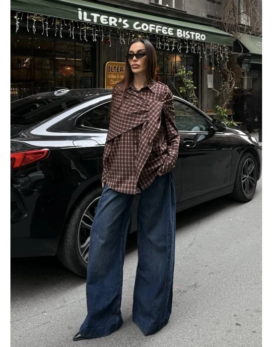 Şal Detaylı Ekose Gömlek