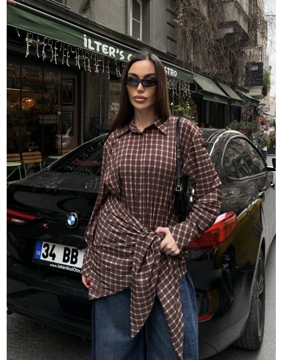 Şal Detaylı Ekose Gömlek