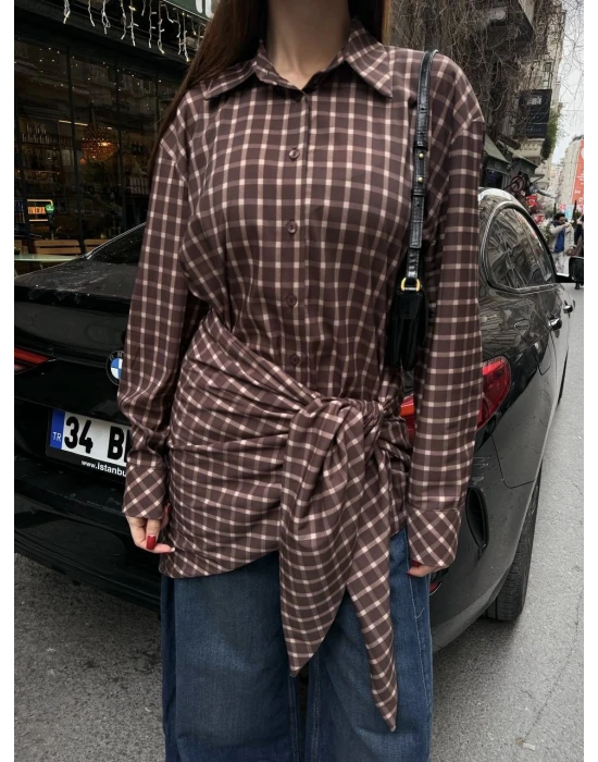 Şal Detaylı Ekose Gömlek