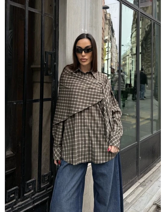 Şal Detaylı Ekose Gömlek