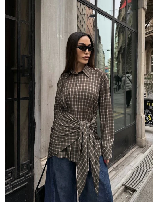 Şal Detaylı Ekose Gömlek