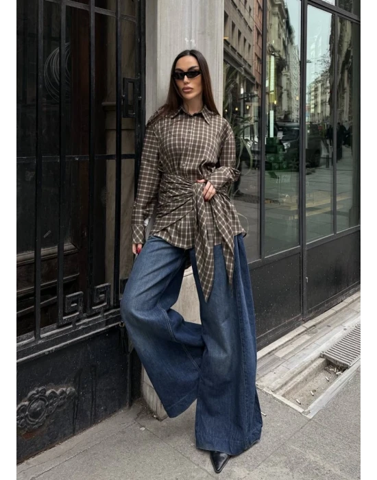 Şal Detaylı Ekose Gömlek