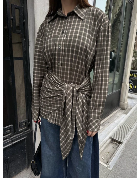 Şal Detaylı Ekose Gömlek