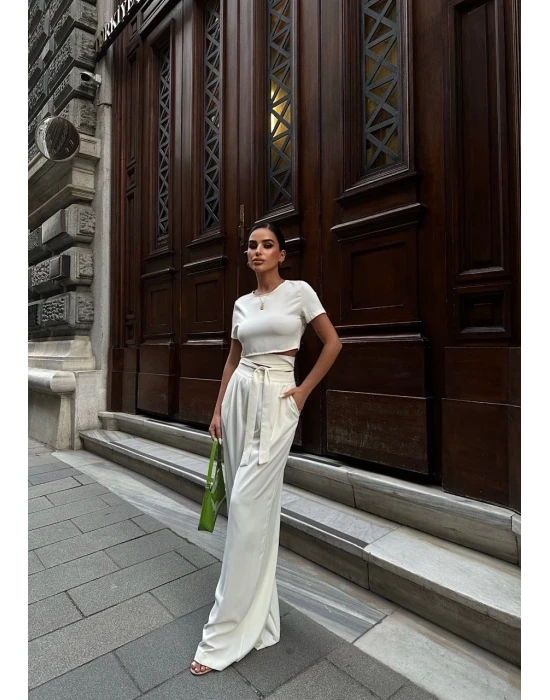 Bağlamalı Crop Pantolon Takım