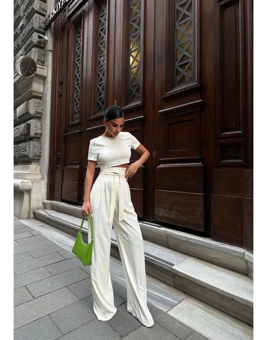 Bağlamalı Crop Pantolon Takım