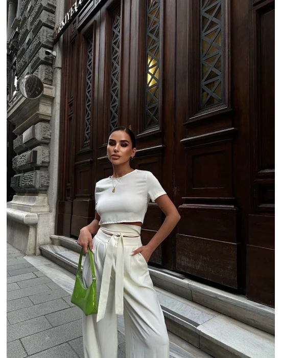 Bağlamalı Crop Pantolon Takım