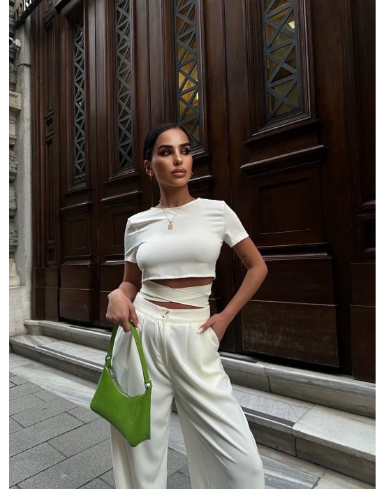 Bağlamalı Crop Pantolon Takım