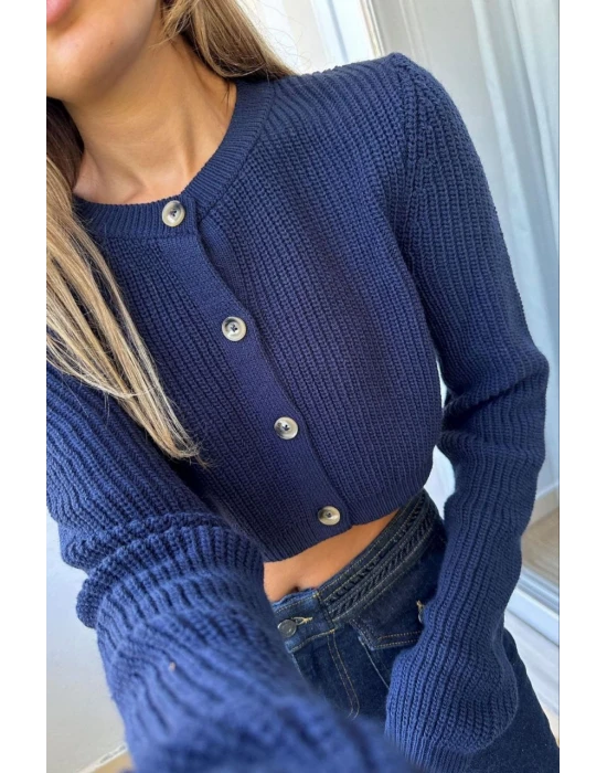 Düğmeli Crop Hırka