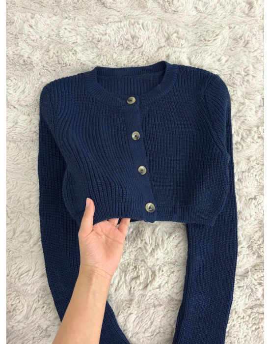 Düğmeli Crop Kazak