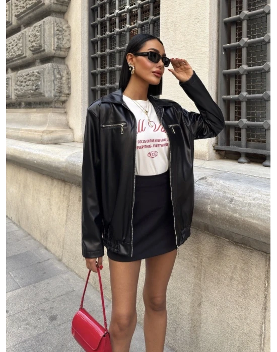 Fermuar Detaylı Deri Ceket