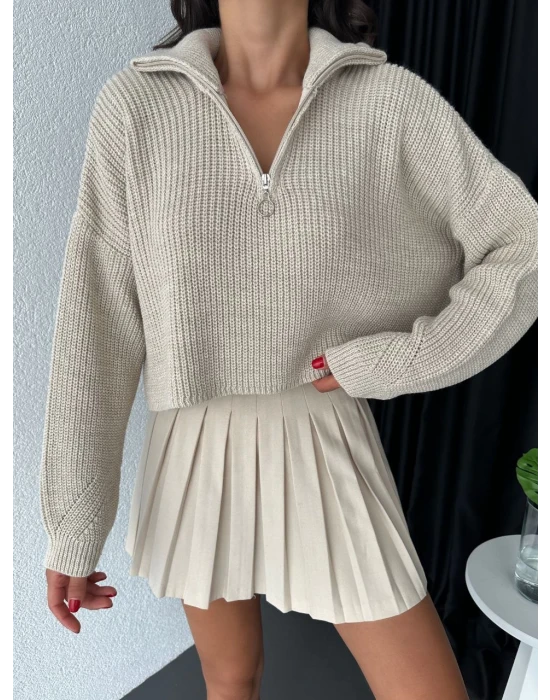 Fermuarlı Crop Kazak