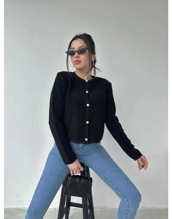 Gold Düğmeli Teddy Hırka