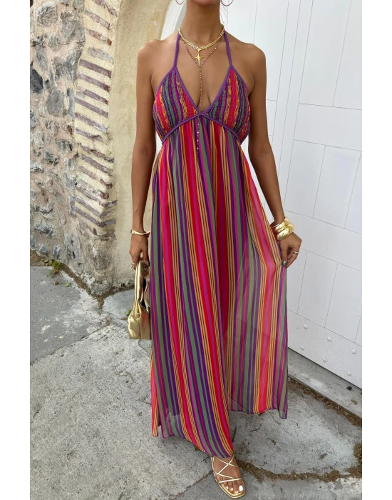 İp Askılı Renkli Elbise