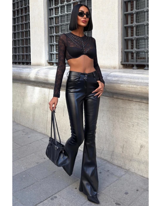 İspanyol Paça Deri Pantolon