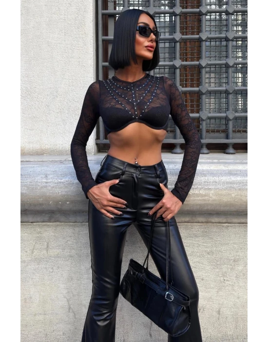 İspanyol Paça Deri Pantolon