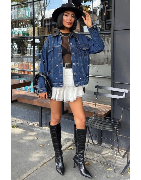 Pul Payet Taşlı Kot Ceket