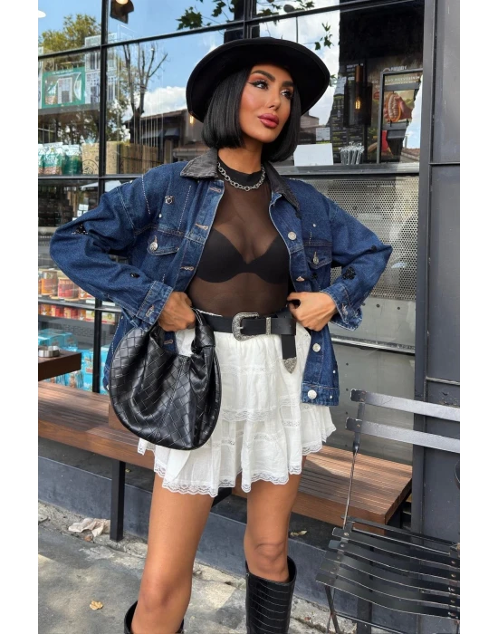 Pul Payet Taşlı Kot Ceket