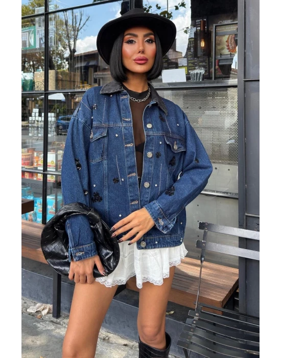 Pul Payet Taşlı Kot Ceket