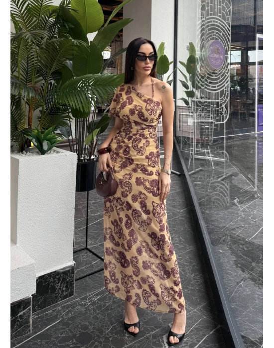 Tek Omuz Desenli Elbise