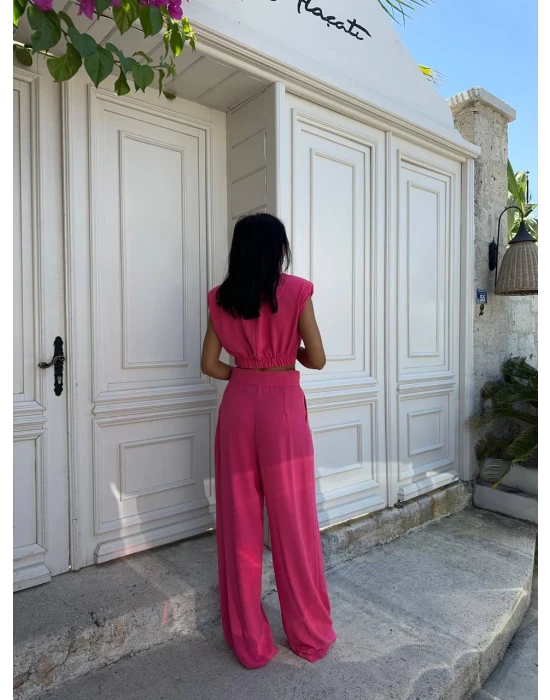 Toka Detaylı Bluz Pantolon Takım