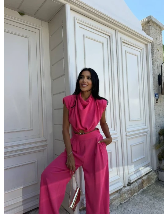 Toka Detaylı Bluz Pantolon Takım