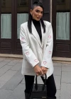Kalp Nakışlı Çizgili Blazer Ceket