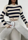 Çizgili Yırtık Triko Bluz