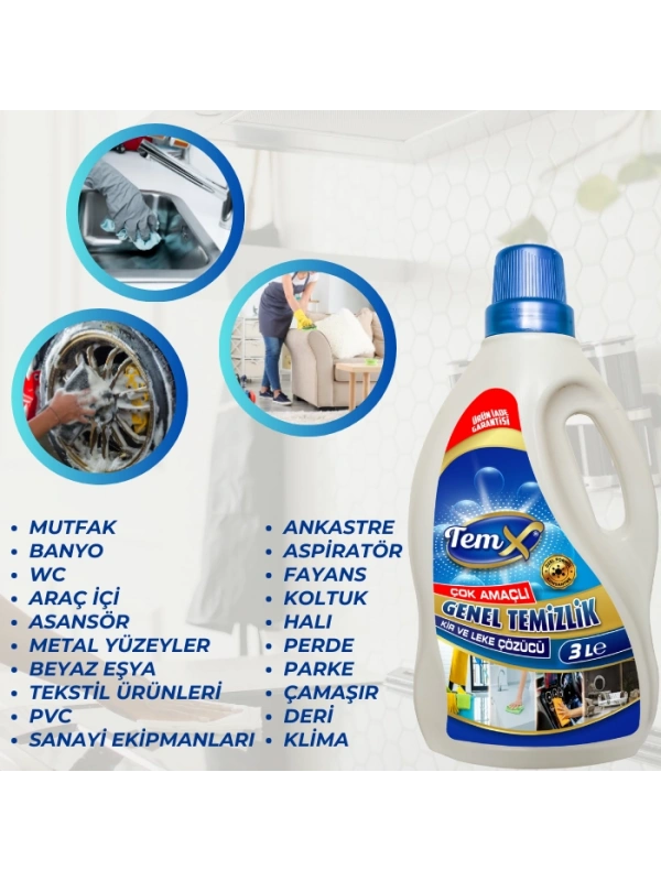TEMX Konsantre Plus Ultra Güçlü Genel Temizlik Kir ve Leke Çözücü 3 Litre