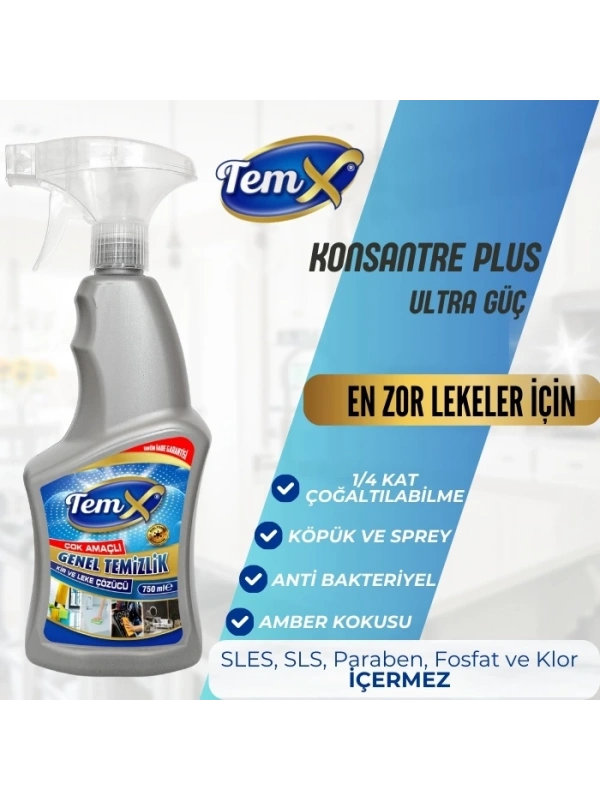 TEMX Konsantre Plus Ultra Güçlü Genel Temizlik Kir ve Leke Çözücü 750 ml.