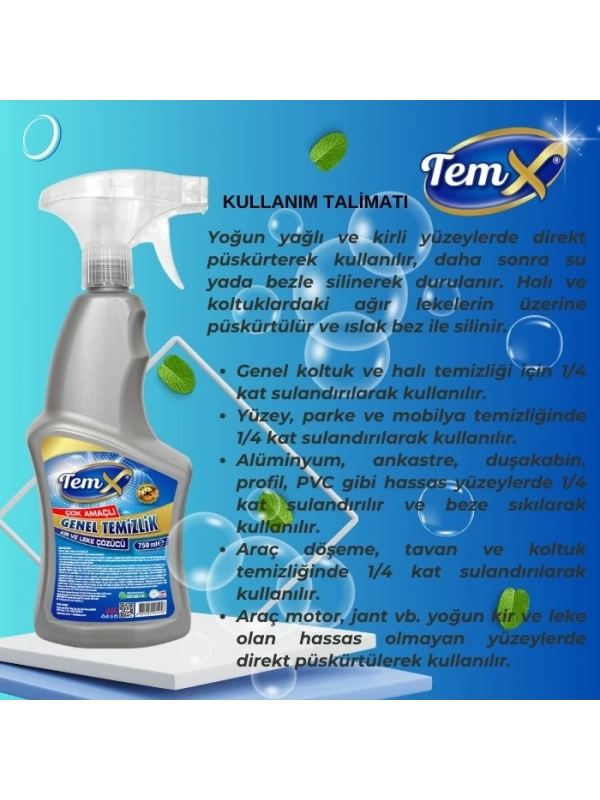 TEMX Konsantre Plus Ultra Güçlü Genel Temizlik Kir ve Leke Çözücü 750 ml.