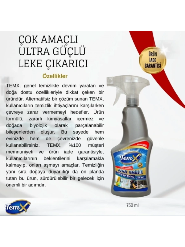 TEMX Konsantre Plus Ultra Güçlü Genel Temizlik Kir ve Leke Çözücü 750 ml.