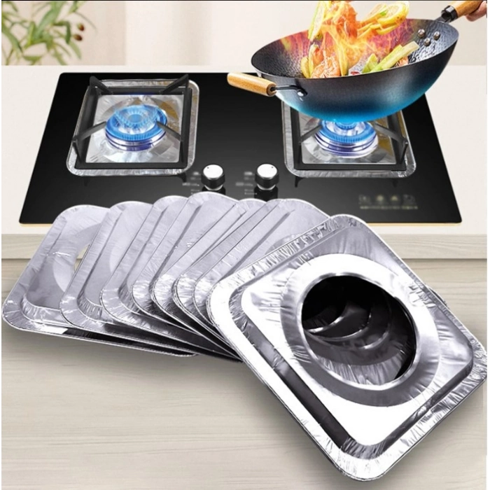 Özel Üretim Dayanıklı Kolay Temizlik Mutfak Düzen Yağ Koruyucu 10 Adet Alüminyum Ocak Koruyucu Folyo