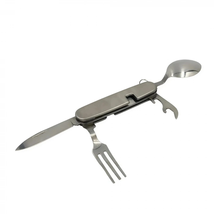 Özel Üretim Kamp Outdoor Katlanabilir Dayanıklı Çok Amaçlı Çatal Kaşık Bıçak Kiti Çakı Seti Gümüş
