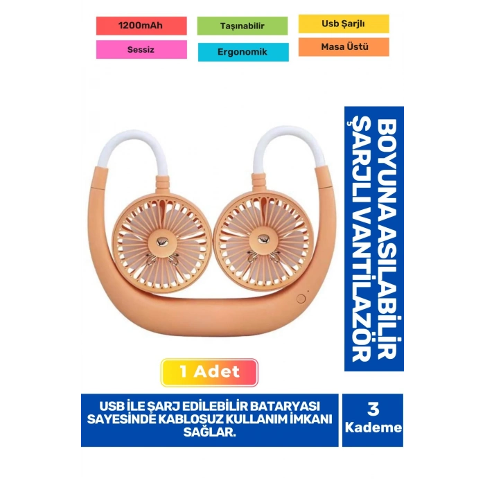 3 Kademeli Ultra Sessiz Sarı Eller Serbest Boyuna Asılabilir Şarjlı Klima Soğutucu Fan Vantilatör