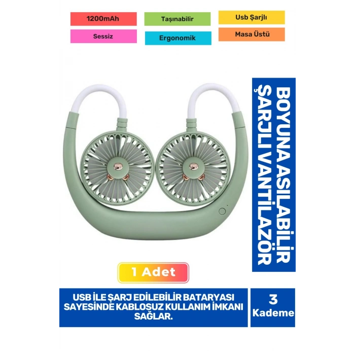 3 Kademeli Ultra Sessiz Sarı Eller Serbest Boyuna Asılabilir Şarjlı Klima Soğutucu Fan Vantilatör