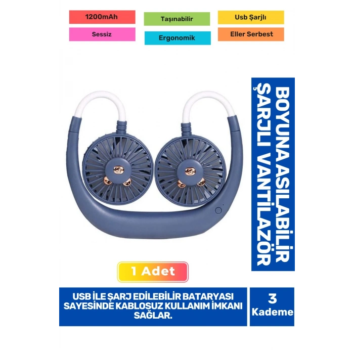 3 Kademeli Ultra Sessiz Sarı Eller Serbest Boyuna Asılabilir Şarjlı Klima Soğutucu Fan Vantilatör