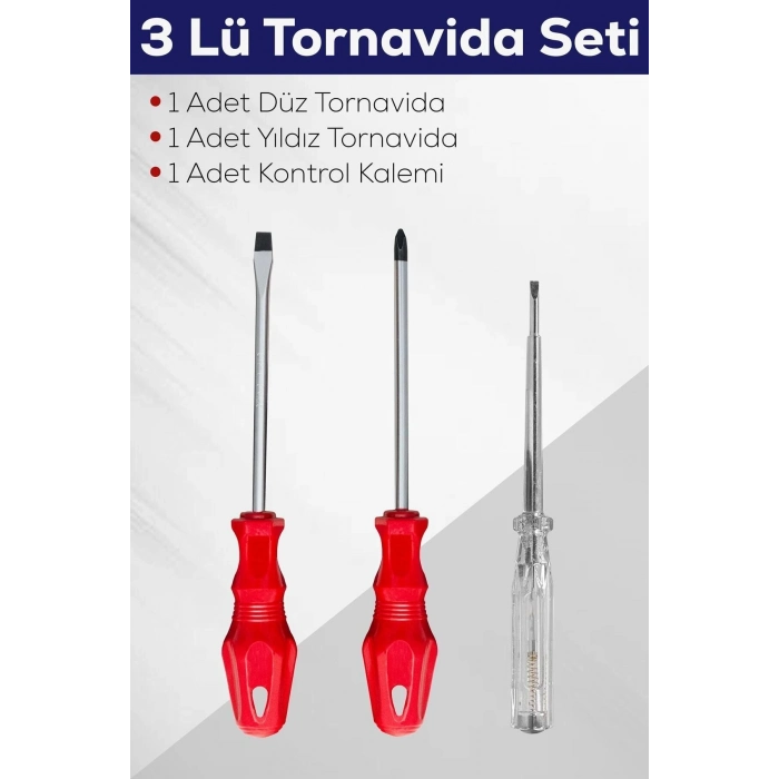Özel Üretim Türk Malı 3lü Tornavida Seti Düz Tornavida + Yıldız Tornavida + Kontrol Kalemi