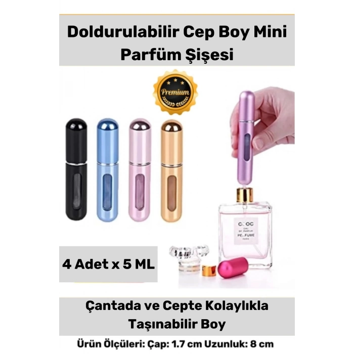 4 Adet Tasarım Parfüm Şişesinden Doldurulabilir Çanta Içi Taşınabilir 4lü Mini Cep Parfüm Şişesi