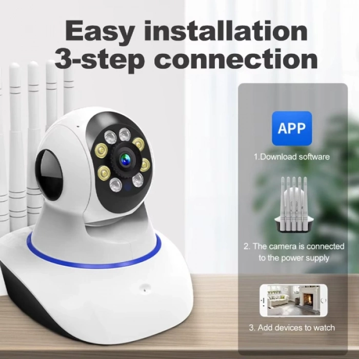 #Kamera 1080P Gece Görüş 360 Panoramik Hareket Algılama Çift Ses 5 Antenli Bebek Ev Güvenlik Kamera
