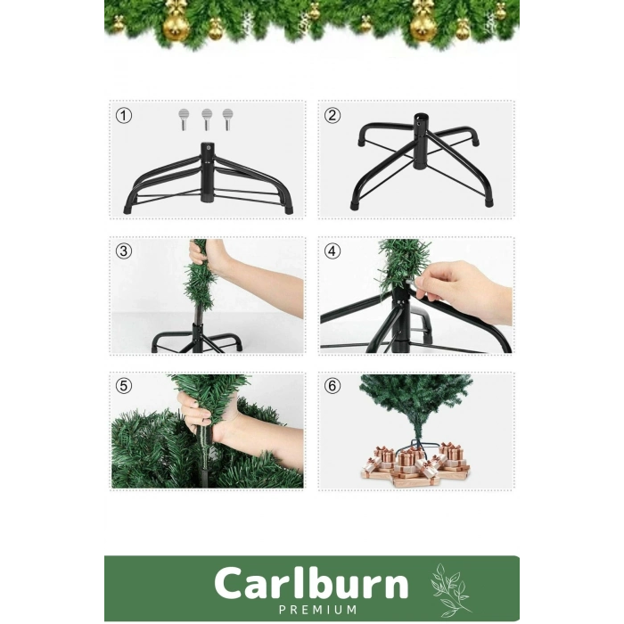 Premium Kutu Süsleme Seti Yılbaşı Çam Ağacı Renkli Işığı Yeni Yıl Süsleri Noel Paketi 180 Cm 330 Dal