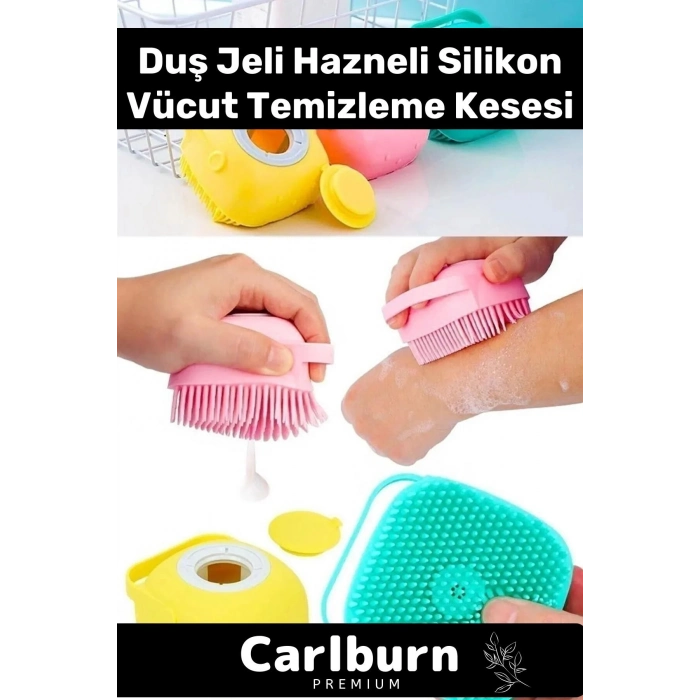 Premium Duş Jeli Hazneli Silikon Fırça Kese Çok Amaçlı Vücut Temizleme Kesesi Banyo Lifi