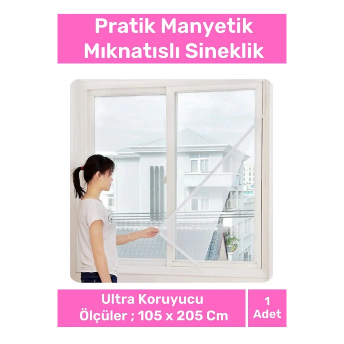 Deluxe Pencere Balkon Dükkan Cam Pratik Manyetik Mıknatıslı Siyah Kapı Sinekliği Tülü 105x205 Cm